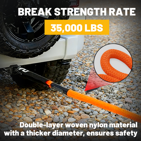 Trucktok 1" x 30ft Kinetic Recovery Rope Soft Shackle Series 35,000 lbs Break Strength TruckTok