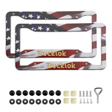 Trucktok 2Pcs Stainless Steel American Flag License Plate Frame Patriotic USA Flag Car Tag Holder TruckTok