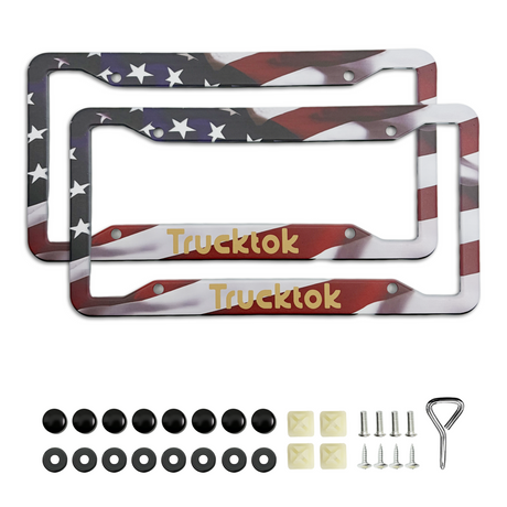 Trucktok 2Pcs Stainless Steel American Flag License Plate Frame Patriotic USA Flag Car Tag Holder TruckTok