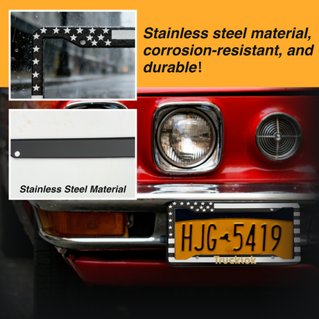 Trucktok 2Pcs Stainless Steel American Flag License Plate Frame Patriotic USA Flag Car Tag Holder TruckTok