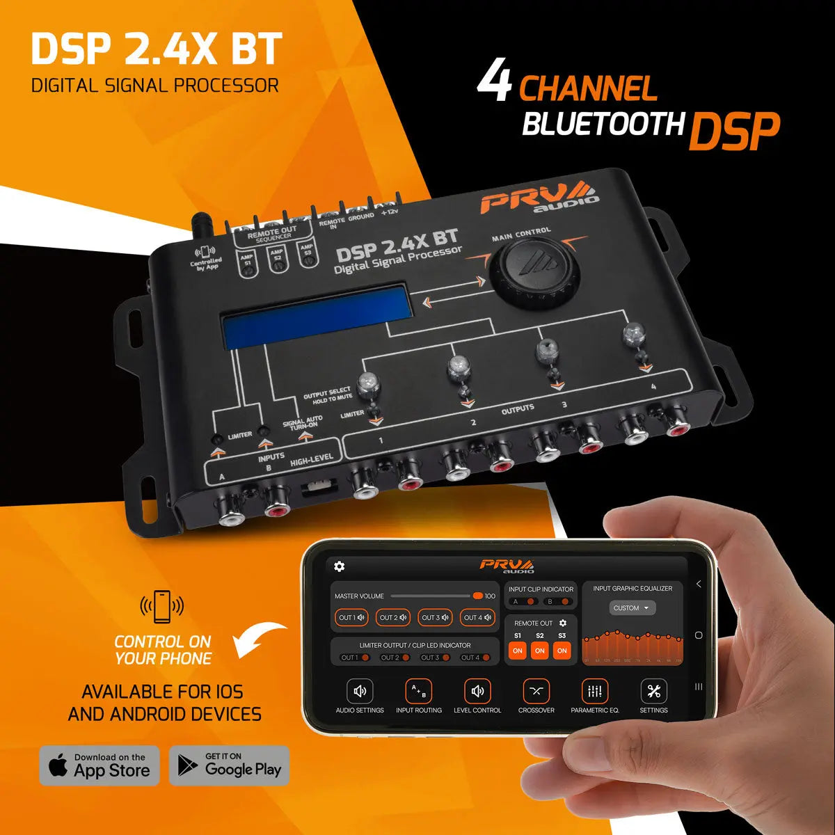PRV Audio DSP 2.4X BT 4-Channel Bluetooth Digital Signal Processor
