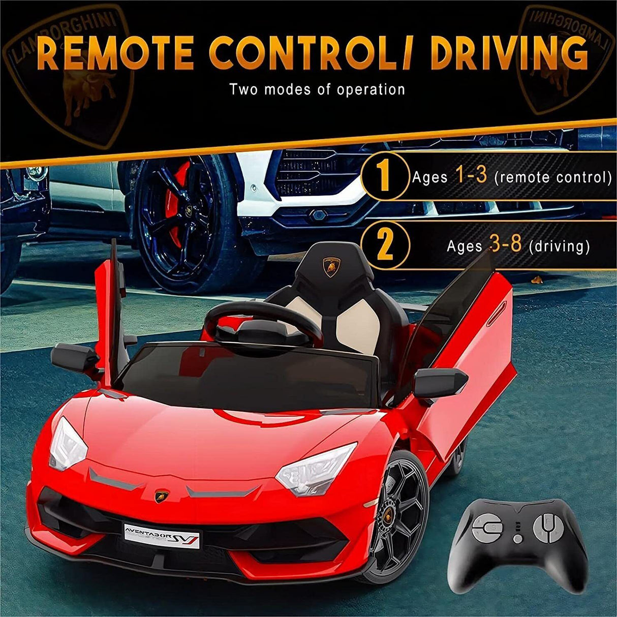2-in-1 Electric Ride On Sports Car Toy with Remote Control, 12V Battery, 2 Speeds, and LED Lights