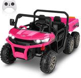 2-Seat 24V Electric Dump Truck Ride-On Toy with Pink Dump Bed and 6 Wheels