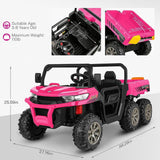2-Seat 24V Electric Dump Truck Ride-On Toy with Pink Dump Bed and 6 Wheels