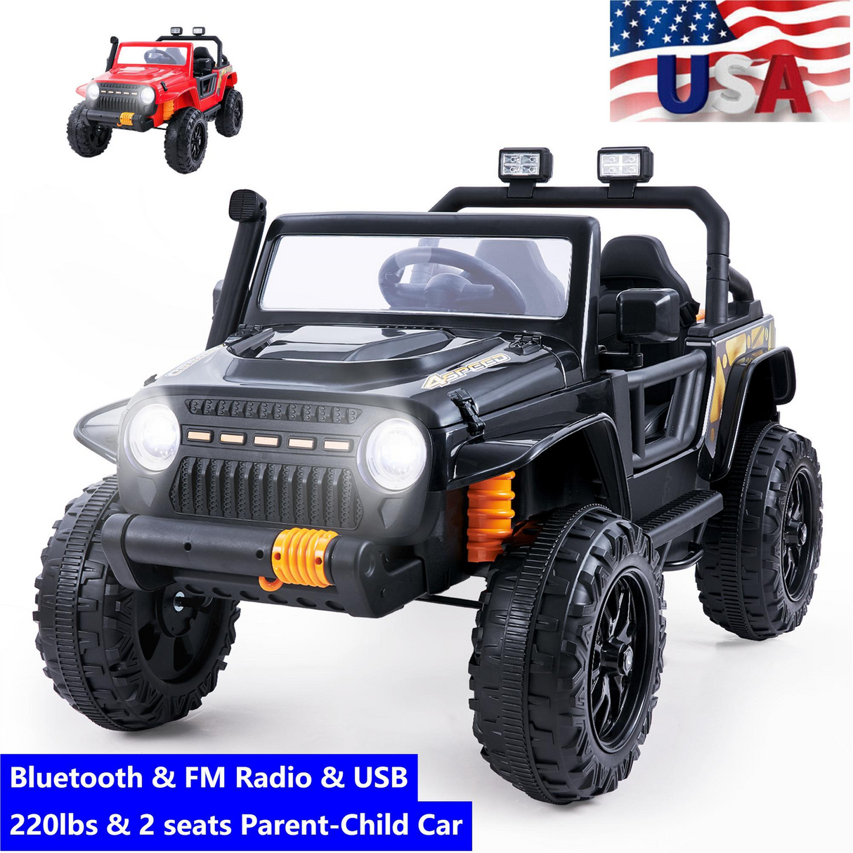 Electric Ride-On Car Truck for Kids with Remote Control and MP3 Player - 3 Speeds, LED Lights, and Parental Seating