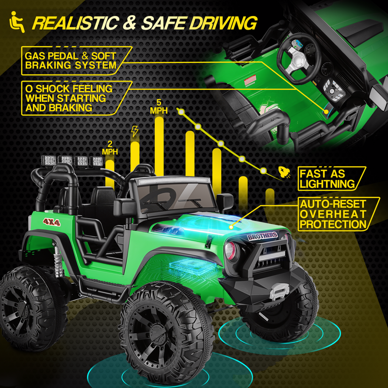 2-Seater 24V/12V Electric Ride-On Truck for Kids with Bluetooth and 2x200W Motors - 77 New Features!