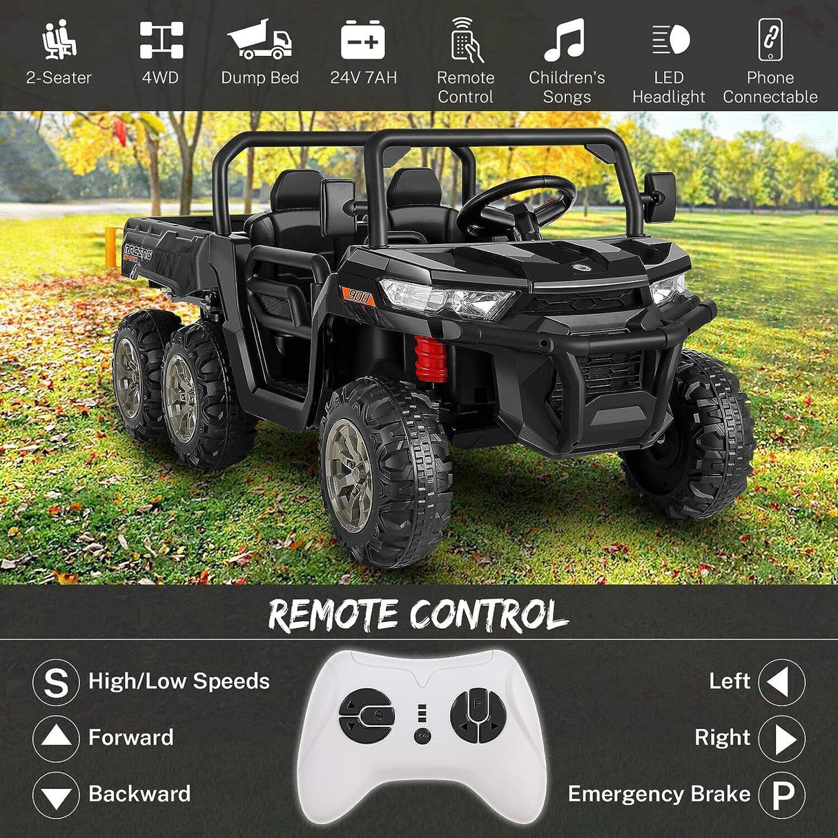 Premium 2 Seater Electric Car for Kids with Remote Control and 4WD - 24 Volt, 300W