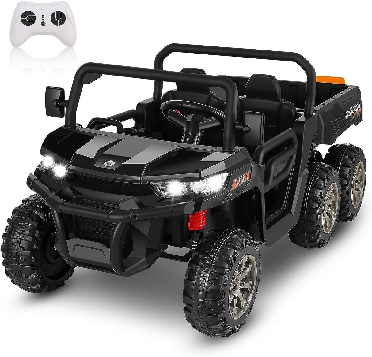 2 Seater 4WD Ride On Car with Dump Bed, Remote Control, and Music - 300W Motors, 24V