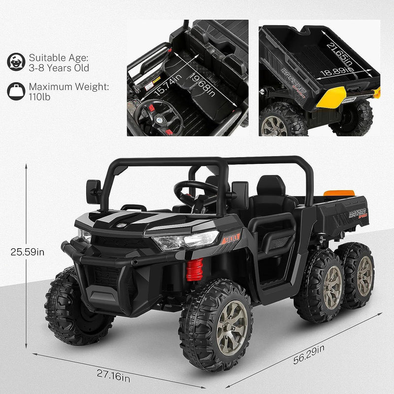 2 Seater 4WD Ride On Car with Dump Bed, Remote Control, and Music - 300W Motors, 24V
