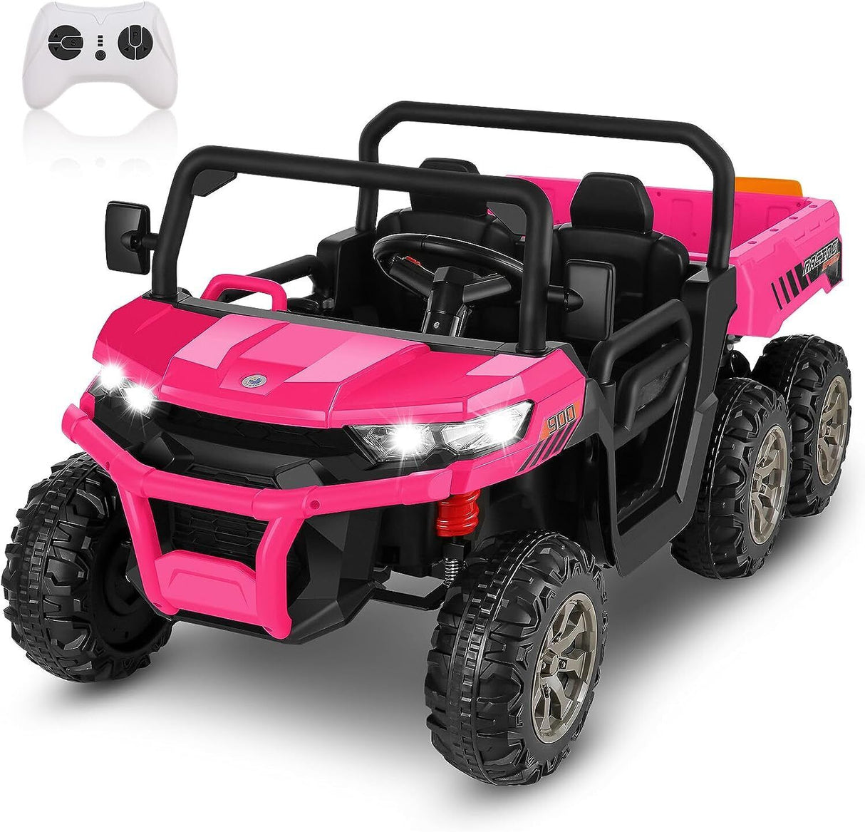 400W 2-Seater 4WD Ride-On Car for Kids with Dump Bed, RC Control, MP3 Player, and LED Lights - 3 Speed Options