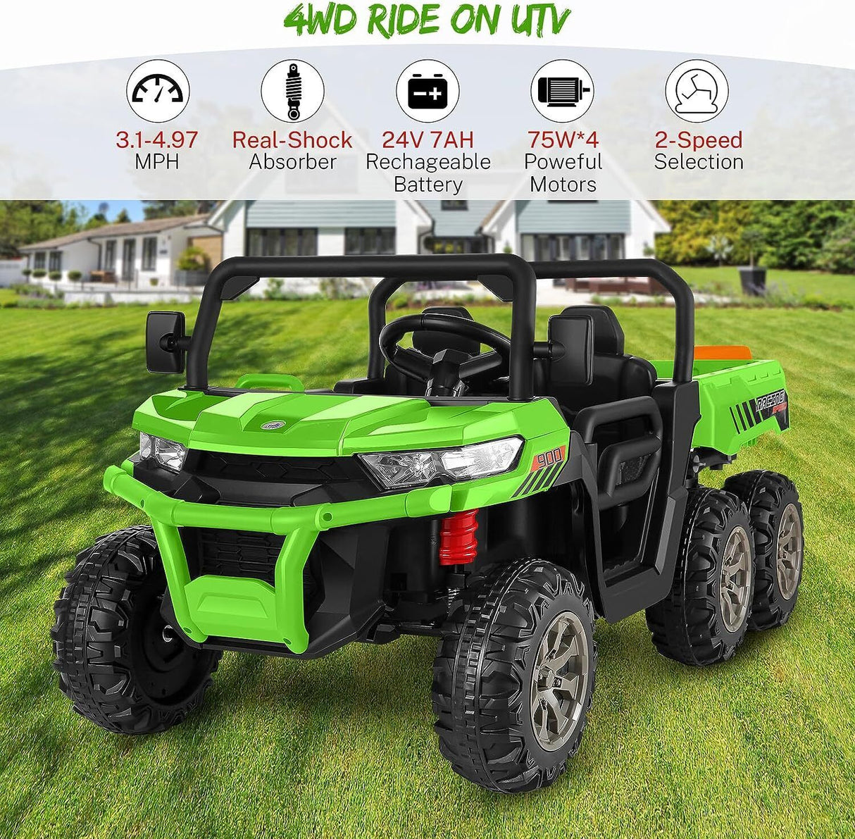 24V 4WD Kids Electric Car with Remote Control and Dump Bed - 2 Seater Ride-On Vehicle
