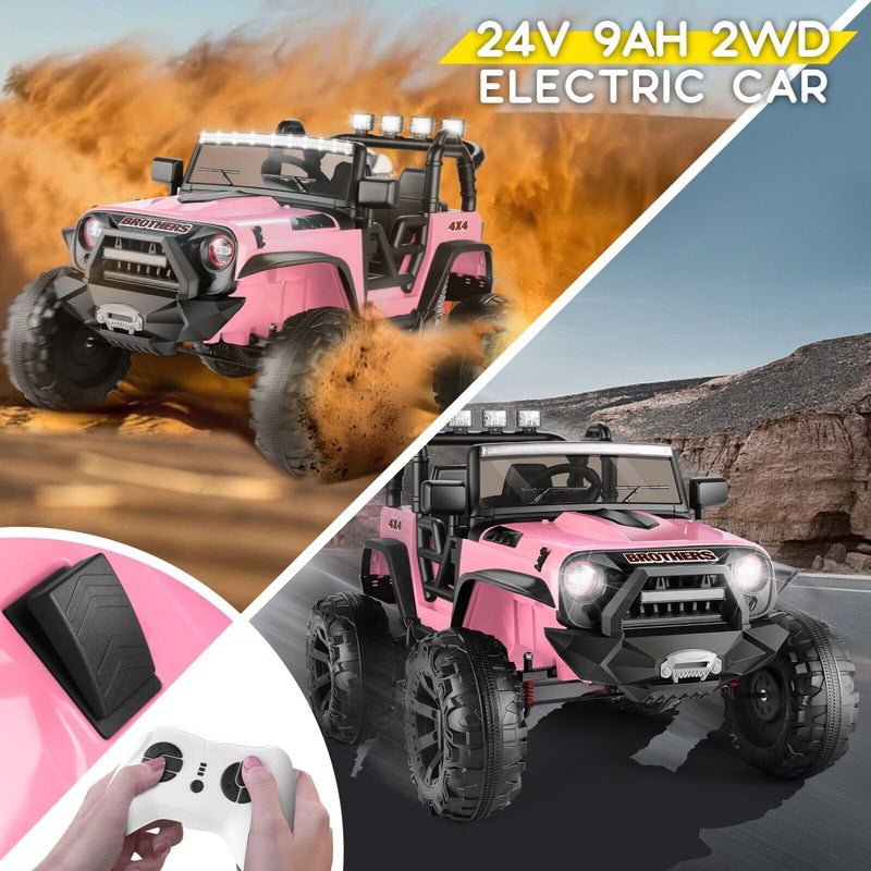 Electric Pink Ride-On Car for Kids with 2x200W Motors, Spring Suspension, and Remote Control