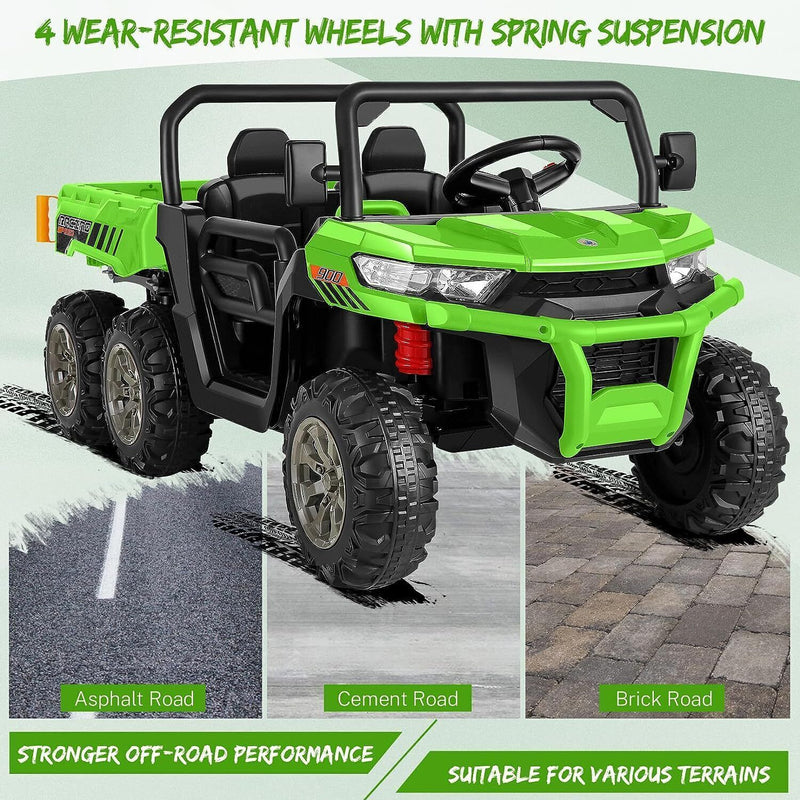 2 Seater 24V Electric Ride-On Car with 4WD, Tractor Trailer, and Dump Feature