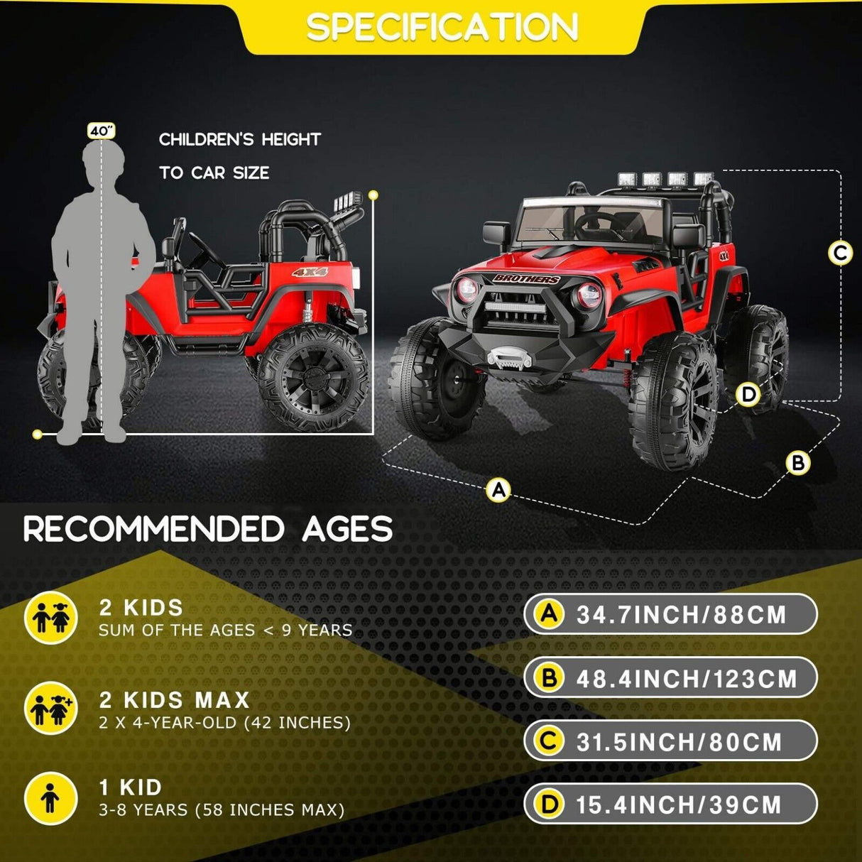 2-Seater 24V Electric Ride-On Toy Truck for Kids with Remote Control