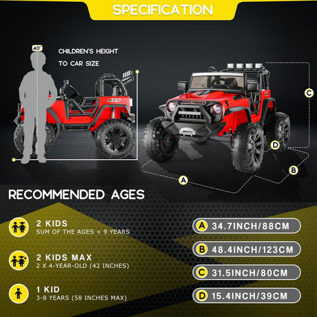 2-Seater 24V Electric Ride-On Truck for Kids with Parental Remote Control - US Version
