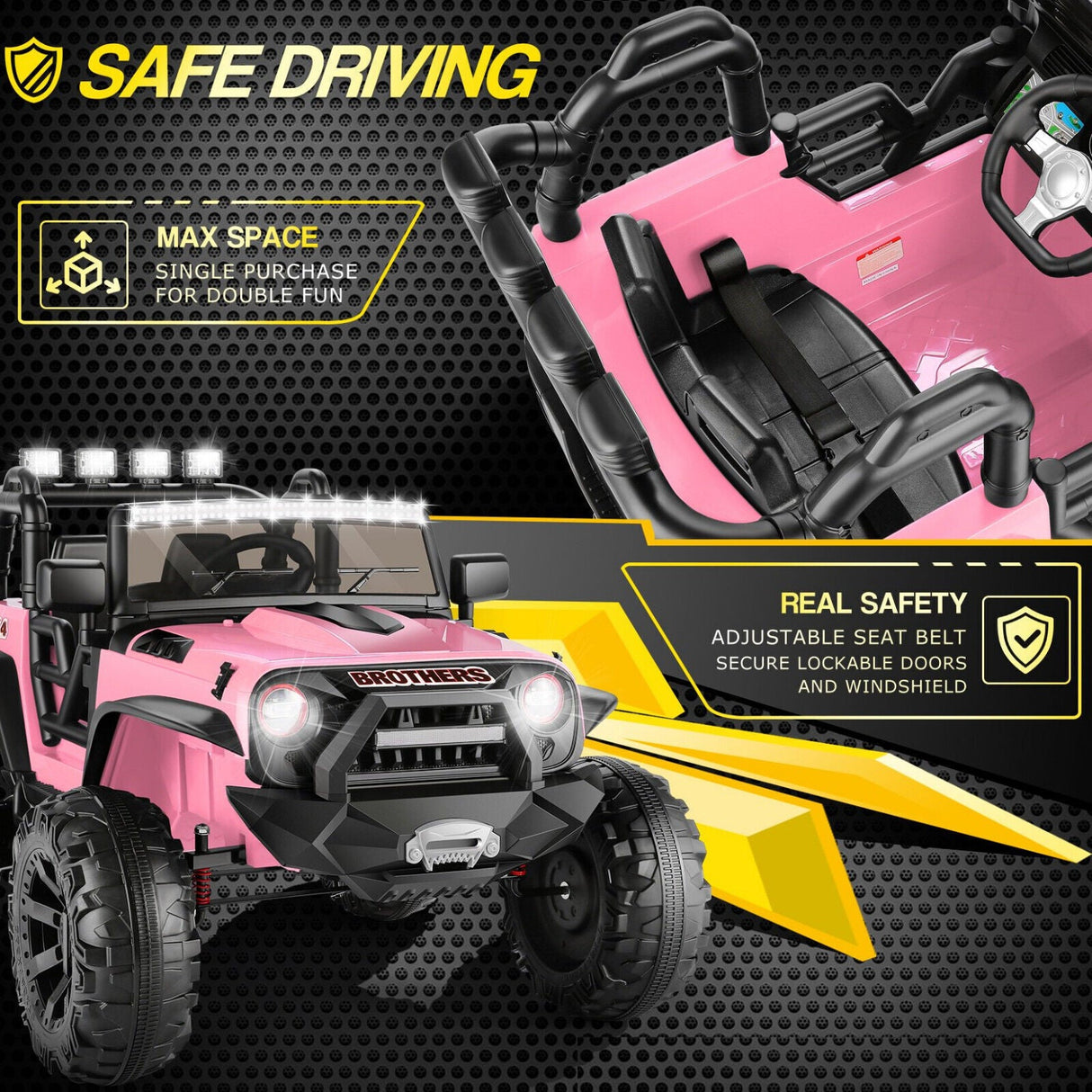 2 Seater 24V Electric Ride On Truck for Kids with Remote Control, LED Lights, and 3 Speed Options
