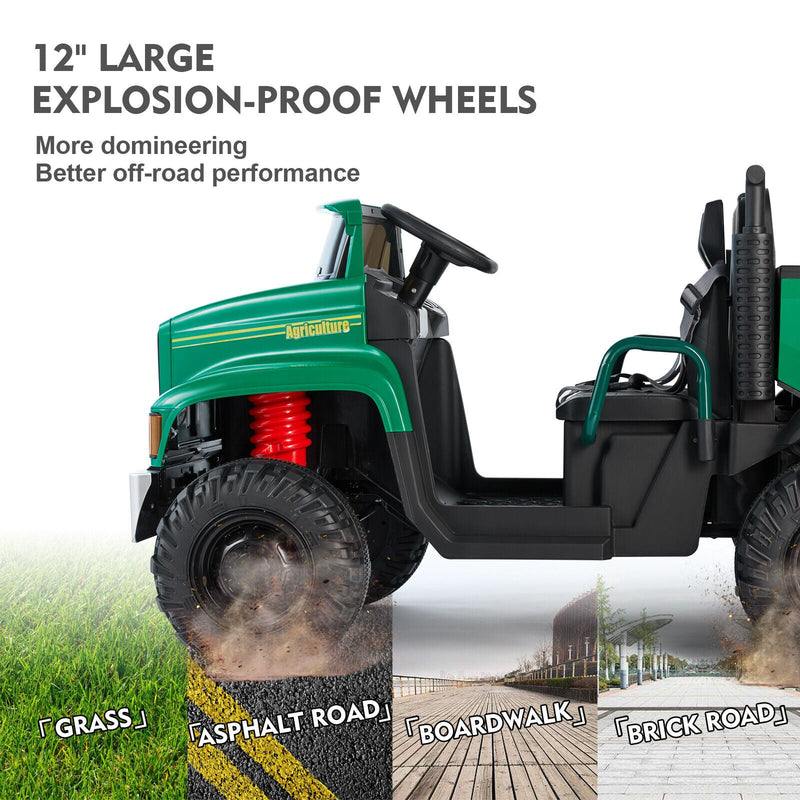 2-Seater Electric Ride-On Tractor with Dump Bed and 3-Speed RC - 24V Battery Powered Toy Car