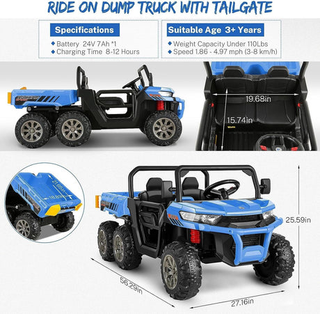 2-Seater 24V Electric UTV Car with 4WD and Dump Bed for Kids - Powerful Off-Road Adventure Vehicle