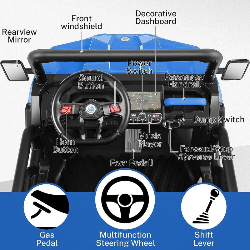2-Seater 24V Electric UTV Car with 4WD and Dump Bed for Kids - Powerful Off-Road Adventure Vehicle