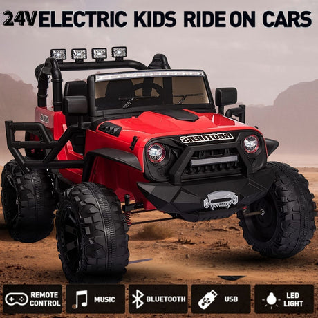 2-Seater 24V Ride-On Car with Remote Control and Powerful 200W LED Lights - 3 Speed Options