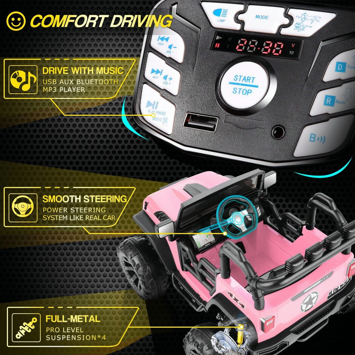 Electric 2-Seater Truck Toy for Kids with Remote Control - 2x200W 24V Power
