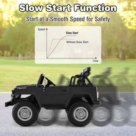 2-Seater Black Battery Powered Ride-On Car with 3-Point Seat Belts and Doors - 12V