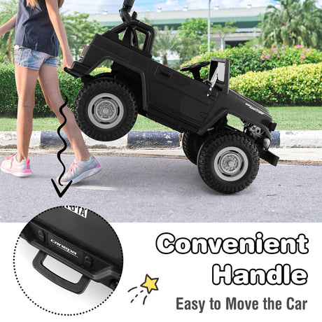 2-Seater Black Battery Powered Ride-On Car with 3-Point Seat Belts and Doors - 12V