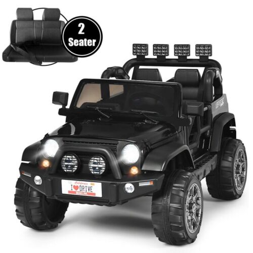 2-Seater Black Electric Ride-On Car for Kids with Remote Control - 12V Toy Truck