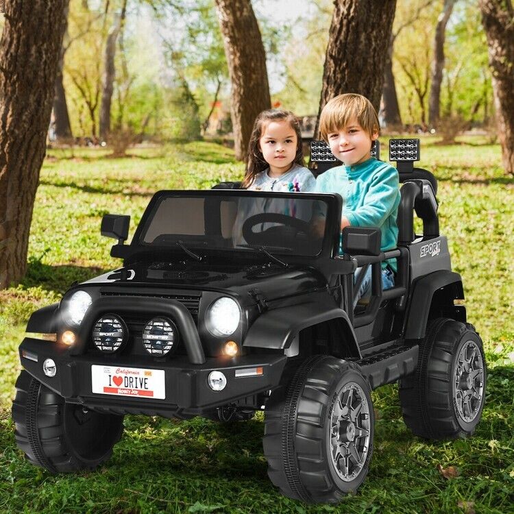 2-Seater Black Electric Ride-On Car for Kids with Remote Control - 12V Toy Truck