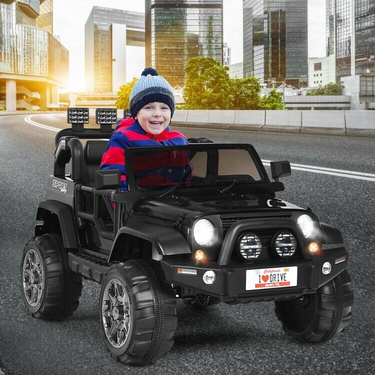 2-Seater Black Electric Ride-On Car for Kids with Remote Control - 12V Toy Truck
