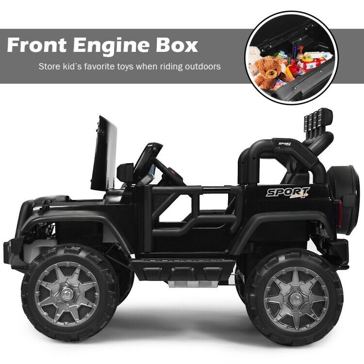 2-Seater Black Electric Ride-On Car for Kids with Remote Control - 12V Toy Truck