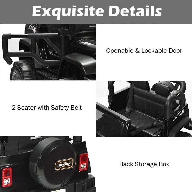 2-Seater Black Electric Ride-On Car for Kids with Remote Control - 12V Toy Truck