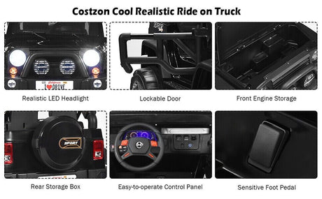2-Seater Black Electric Ride-On Car for Kids with Remote Control - 12V Toy Truck