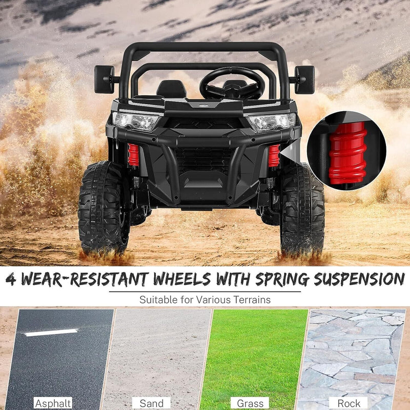 2-Seater Electric Dump Truck Toy with 24V Battery Power and 6 Wheels in Black