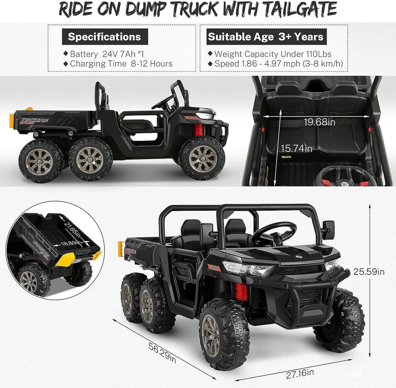 2-Seater Electric Dump Truck UTV with 24V Power and Dump Bed