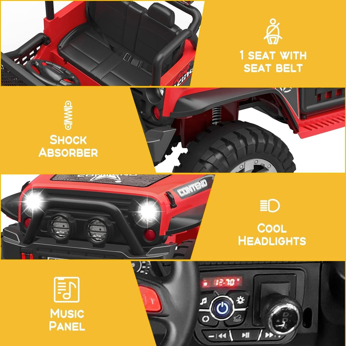 2-Seater Electric Kids Ride-On Car with LED Lights and MP3 Player - Perfect Xmas Gift!