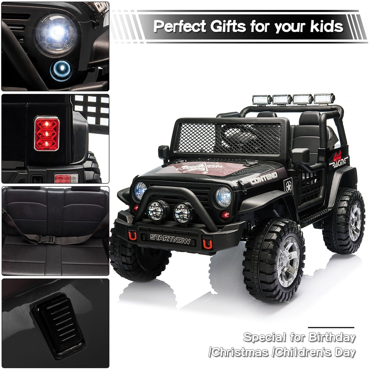 2-Seater Electric Ride On Jeep Toy with USB, Bluetooth, and Remote Control for Kids (12V)