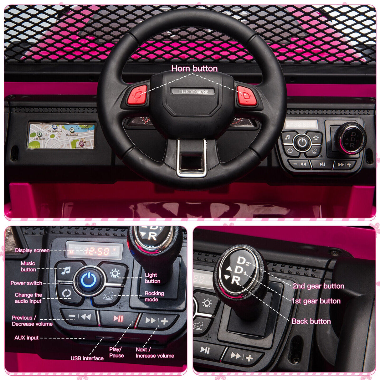 2-Seater Electric Ride On Jeep Toy with USB, Bluetooth, and Remote Control for Kids (12V)