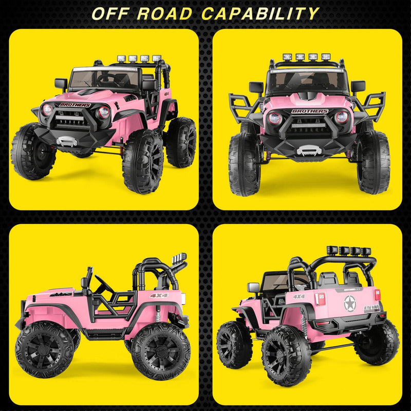 2-Seater Electric Ride On Jeep with 3 Speeds, MP3 Player, Remote Control, and LED Lights - Perfect for Kids!