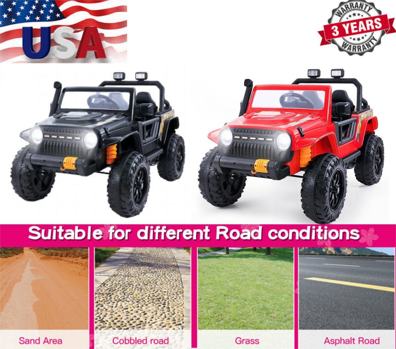 2-Seater Electric Ride-On Jeep with LED Lights, Bluetooth, and FM Radio for Kids (12V)