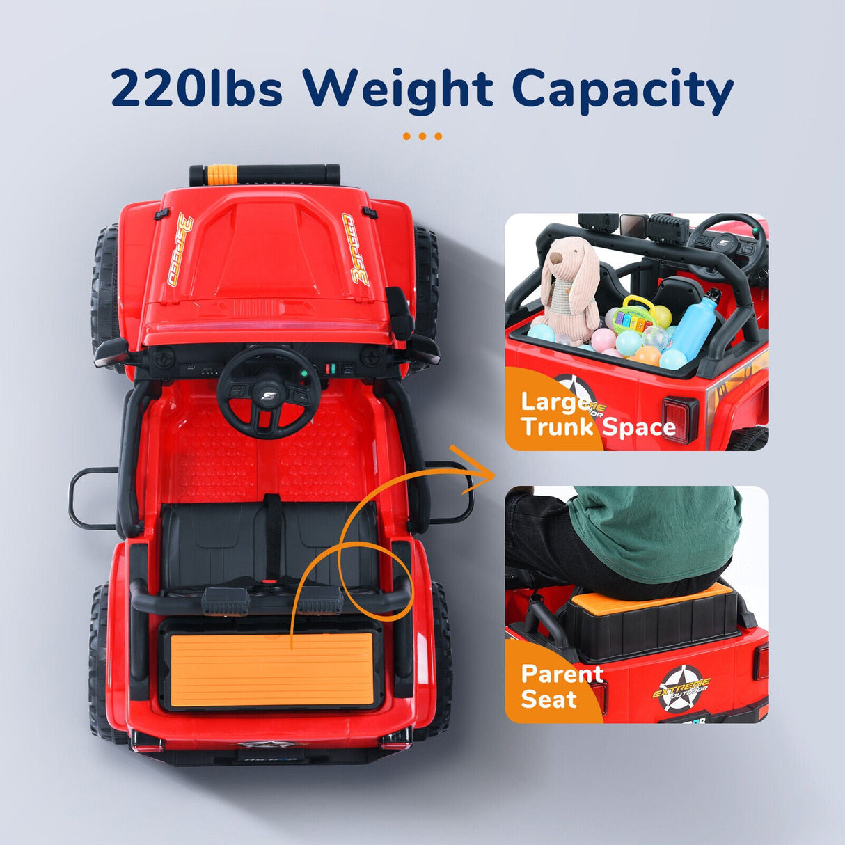 KLOKICK Parent-child Car Ride-on Truck with Remote Control, LED Lights, and MP3 Player in Black and Red