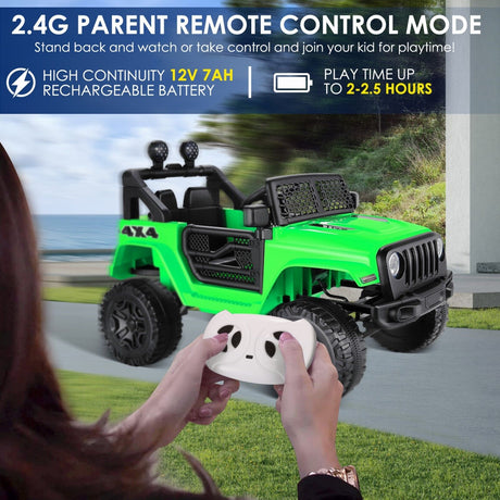 12V Electric Kids Ride-On Truck with MP3, LED Lights, and Remote Control - 2 Seater Jeep Car