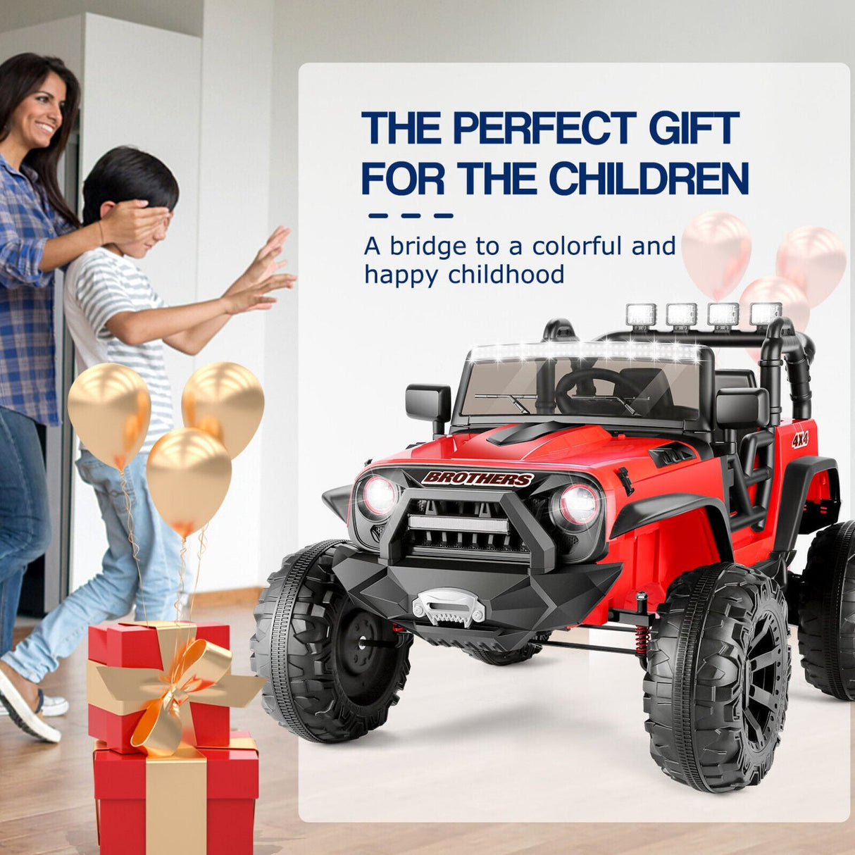 400W Electric JEEP Ride-On Car for Kids with Bluetooth, Remote Control, and LED Lights