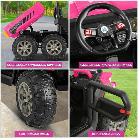 2-Seater Electric Ride-On Truck with Dump Bed and RC Control - 3 Speeds, 24V Power for Kids