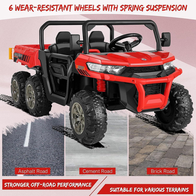 2 Seater 24V Dump Truck Ride On Car with Electric Dump Bed & Shovel - Remote Controlled