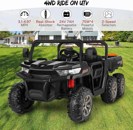 2 Seater 24V Dump Truck Ride On Car with Electric Dump Bed & Shovel - Remote Controlled