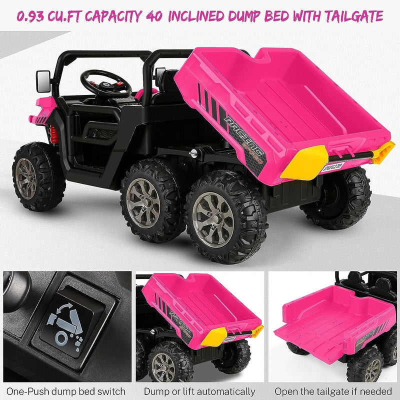 2 Seater 24V Dump Truck Ride On Car with Electric Dump Bed & Shovel - Remote Control Included