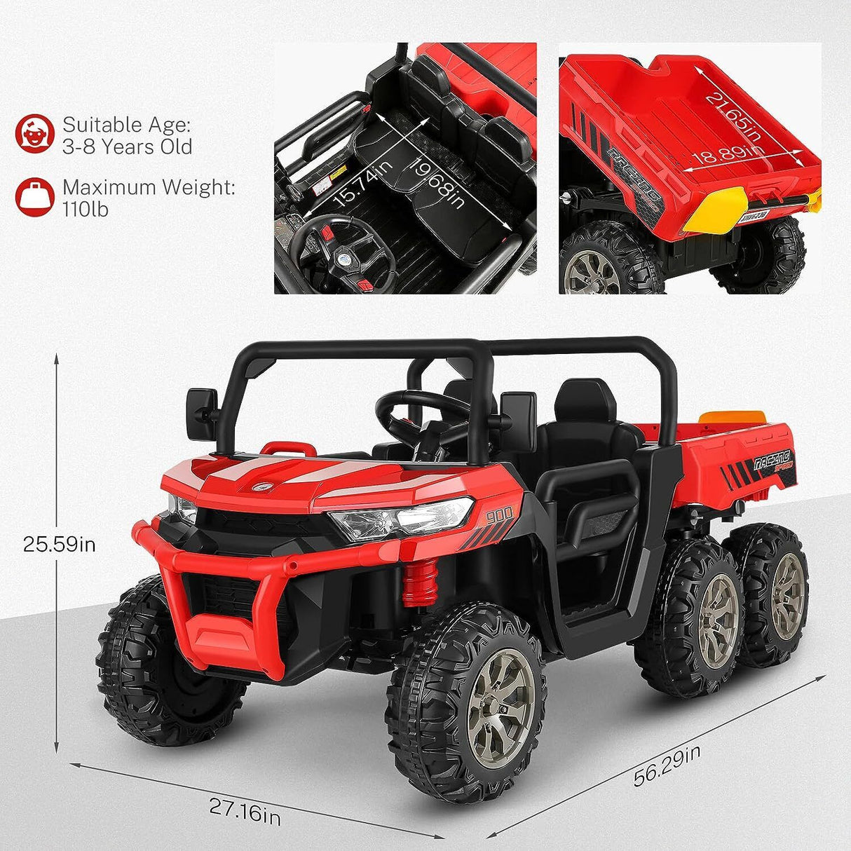 2-Seater Dump Truck Ride-On Toy with 24V Battery and 6 Wheels - Perfect Gift for Kids