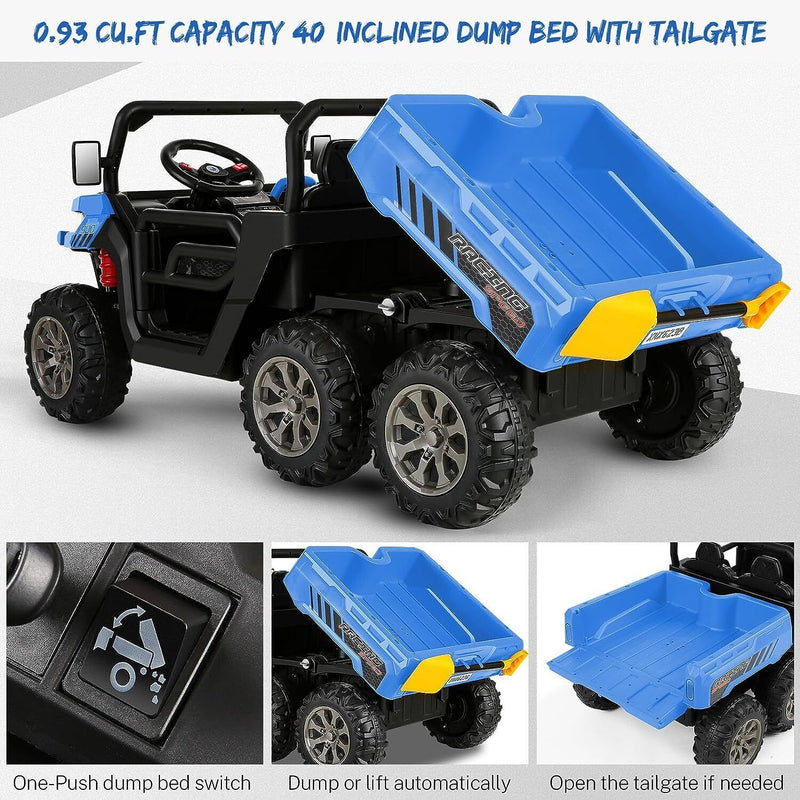 Electric 2 Seater Dump Truck Ride-On Car with Remote Control and Working Dump Bed and Shovel