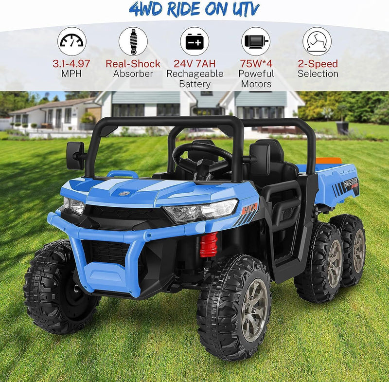 Electric 2 Seater Dump Truck Ride-On Car with Remote Control and Working Dump Bed and Shovel